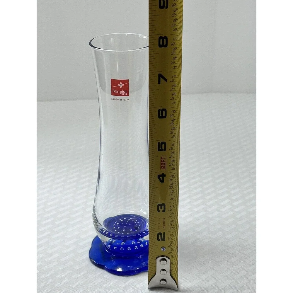 Bormioli Rocco Vase Italian Art Glass‎ Cobalt Blue Flower Controlled Bubbles